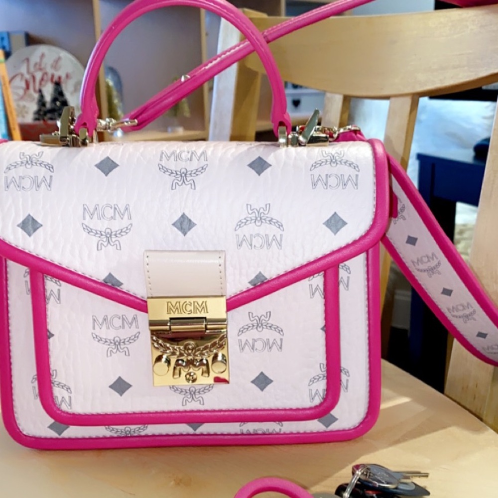 MCM Patricia Satchel in Visetos Leather Block w additional Visetos Leather Strap